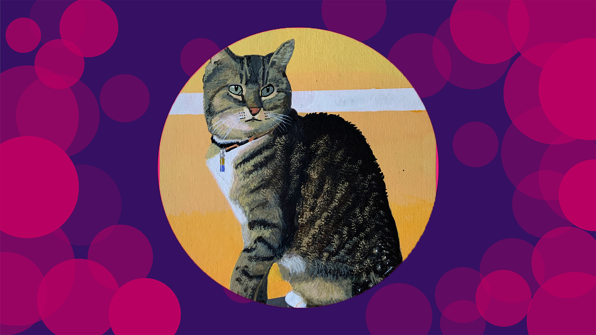 A painting of a tabby cat by Garry